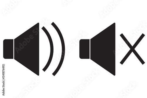 Sound off and on icon, an icon that increases and reduces the sound. Icon showing the mute. A set of sound icons with different Sound signal levels in a flat style. EPS 10