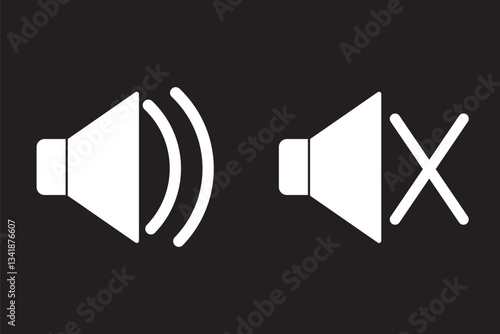 Sound off and on icon, an icon that increases and reduces the sound. Icon showing the mute. A set of sound icons with different Sound signal levels in a flat style. EPS 10