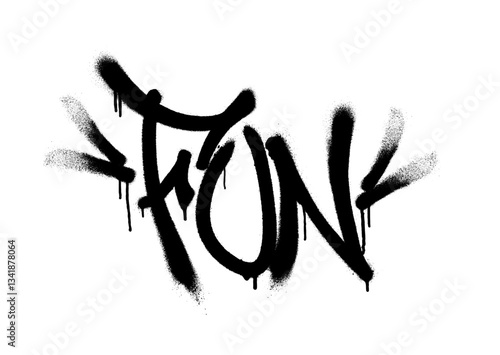 Sprayed fun font graffiti with overspray in black over white. Vector illustration.