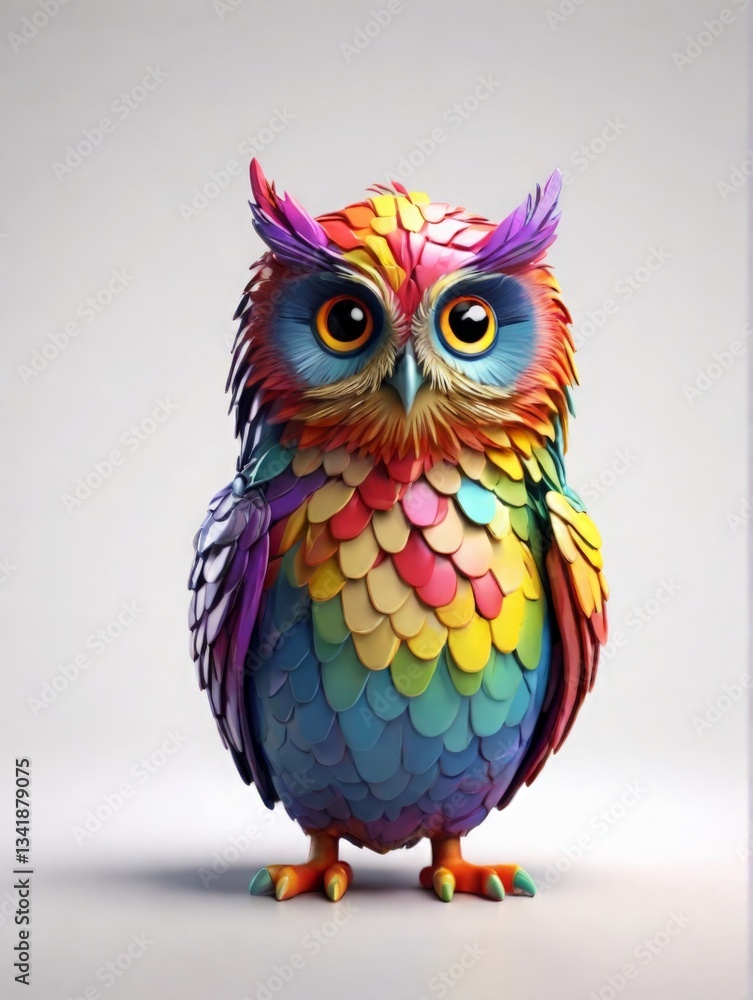 Obraz premium colorful fairy tale owl on white background