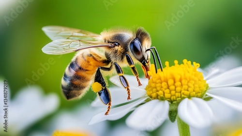 close up of bee on the flower, bee on flower in the nature