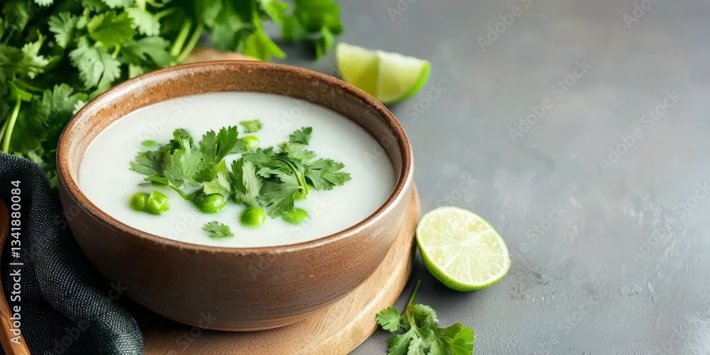 Creamy Cilantro Soup with Fresh Lime and Green Peas Garnish Creamy Cilantro Soup with Fresh Lime and Green Peas Garnish