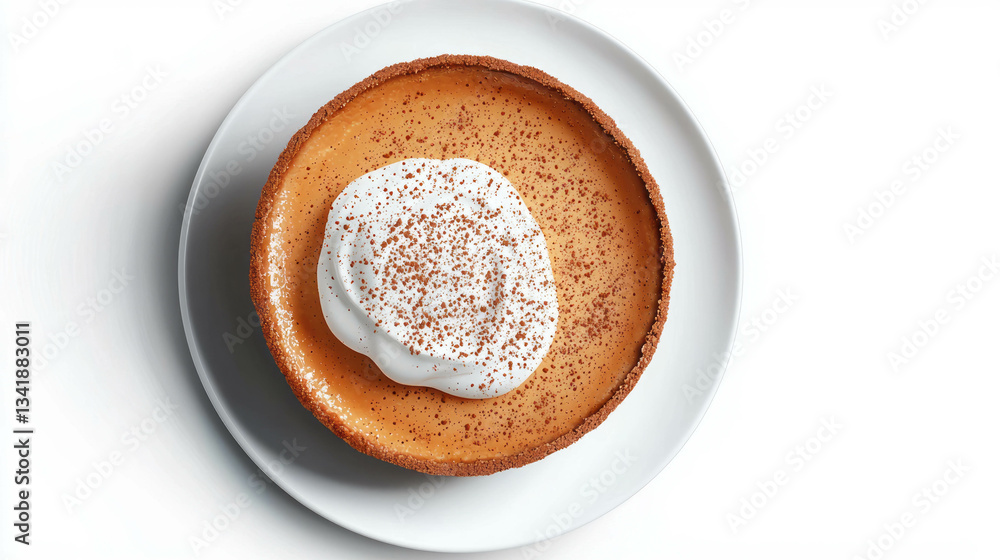 Delicious pumpkin pie with whipped cream garnish on white plate for autumn dessert inspiration Delicious pumpkin pie with whipped cream garnish on white plate for autumn dessert inspiration