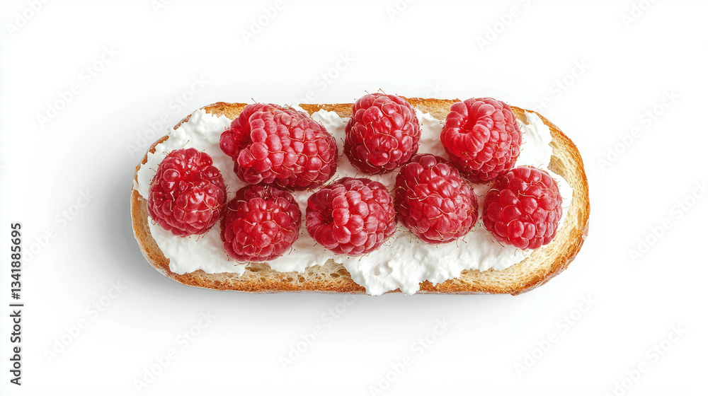 Fresh raspberries on cream cheese crostini for gourmet appetizers and summer entertaining Fresh raspberries on cream cheese crostini for gourmet appetizers and summer entertaining