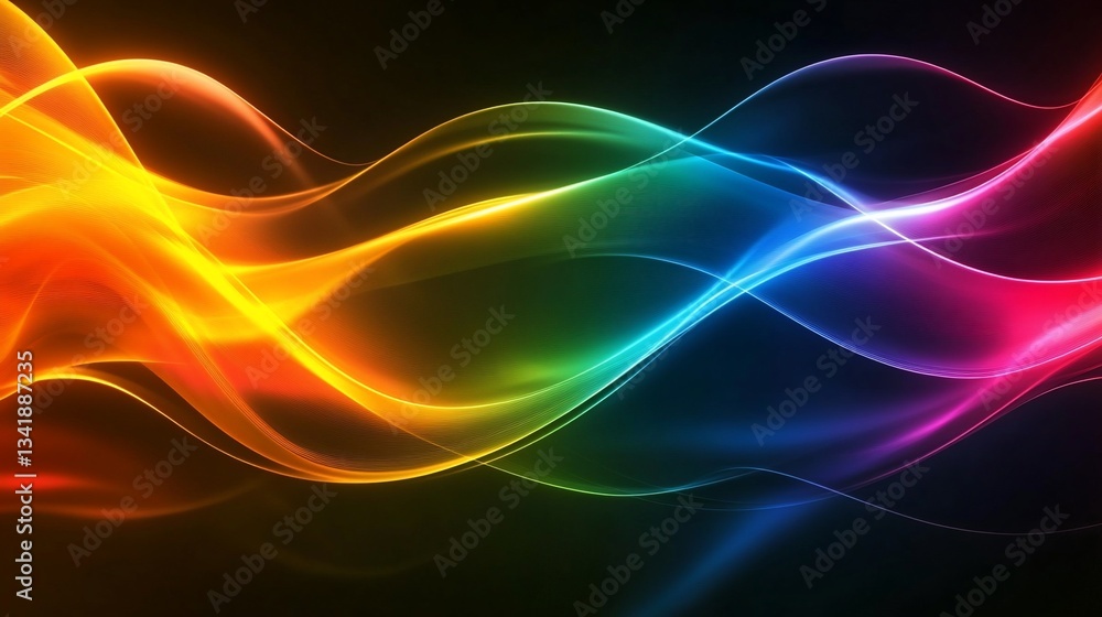 Abstract flowing wave pattern with vibrant rainbow colors on a dark background Abstract flowing wave pattern with vibrant rainbow colors on a dark background