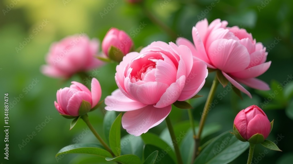 pink open peony in a green field pink open peony in a green field