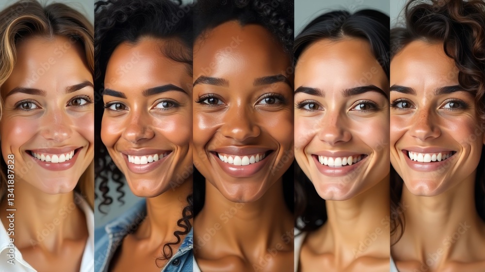 Obraz premium collage of female smiling faces in a vertical row