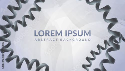 Dynamic Abstract Spiral Frame. A modern abstract background featuring metallic spirals forming a frame against a soft gray backdrop. Ideal for creating industrial or contemporary designs.