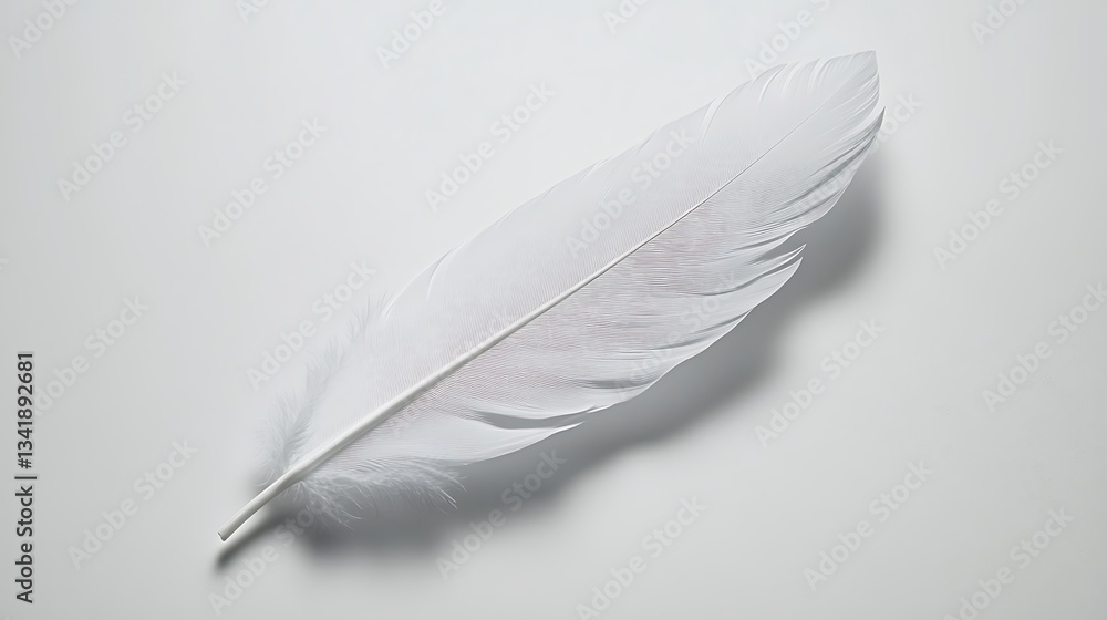 Obraz premium A Delicate White Feather Lying on a Smooth White Surface