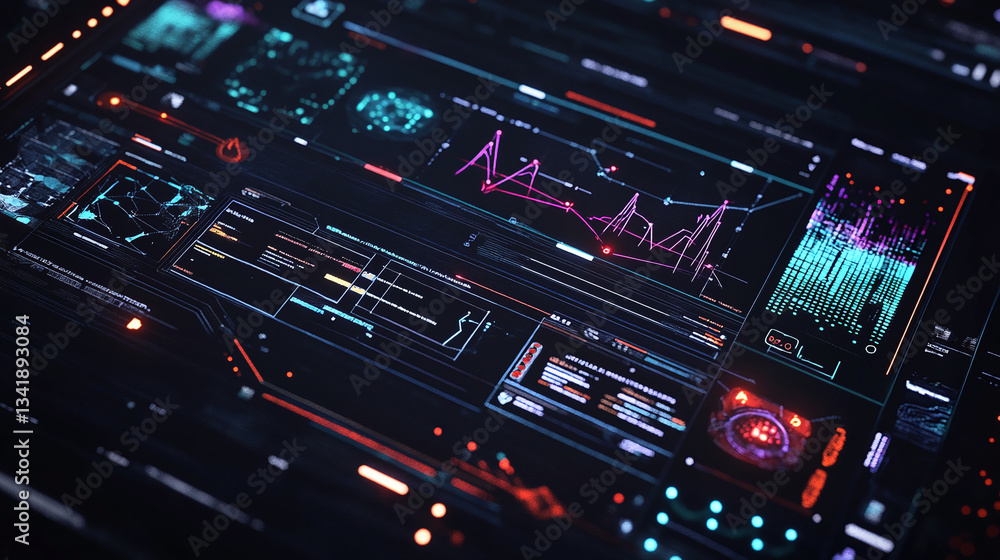 Advanced AI Business Dashboard Showcasing Holographic Data Visualization Advanced AI Business Dashboard Showcasing Holographic Data Visualization