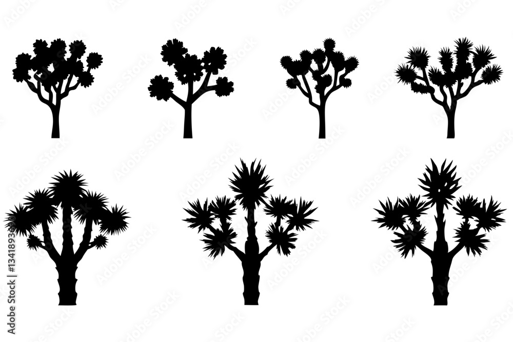 Obraz premium differences styles of joshua tree line art silhouette vector illustration