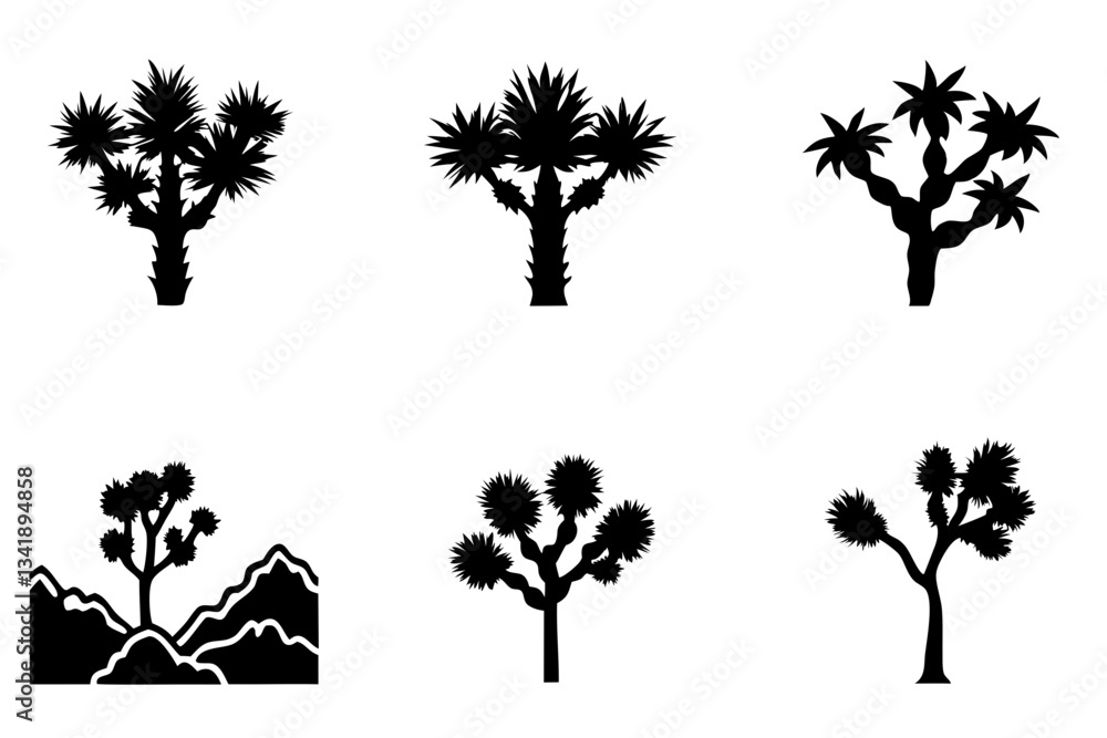 Obraz premium differences styles of joshua tree line art silhouette vector illustration
