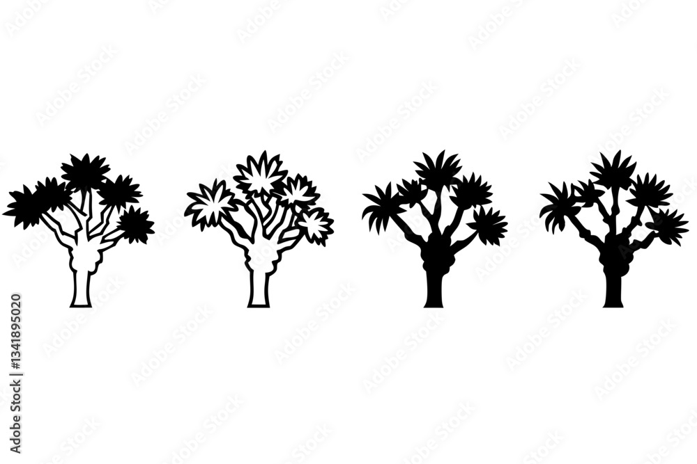 Fototapeta premium differences styles of joshua tree line art silhouette vector illustration
