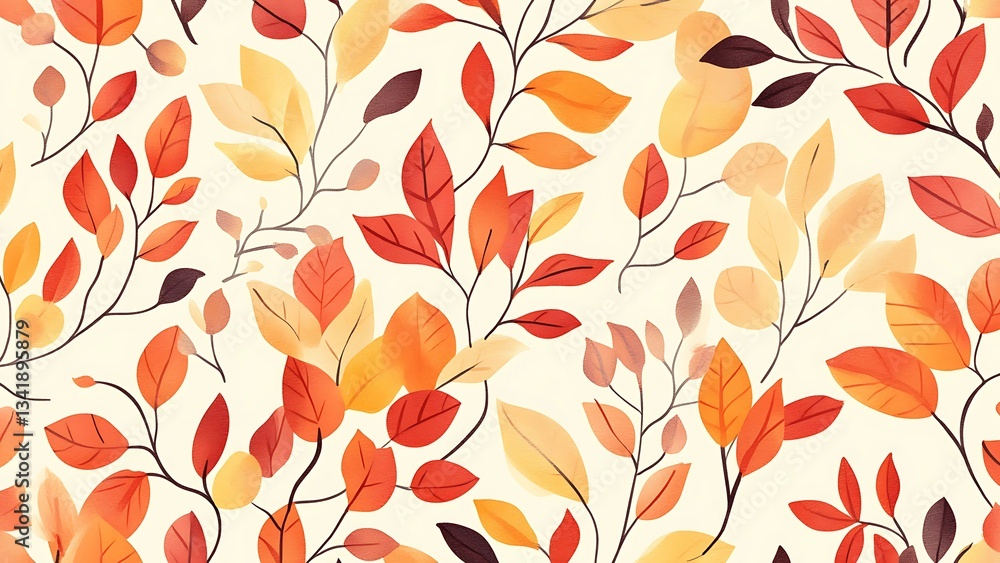 Autumn seamless pattern with watercolor fall leaves in warm orange and yellow tones
Autumn seamless pattern with watercolor fall leaves in warm orange and yellow tones