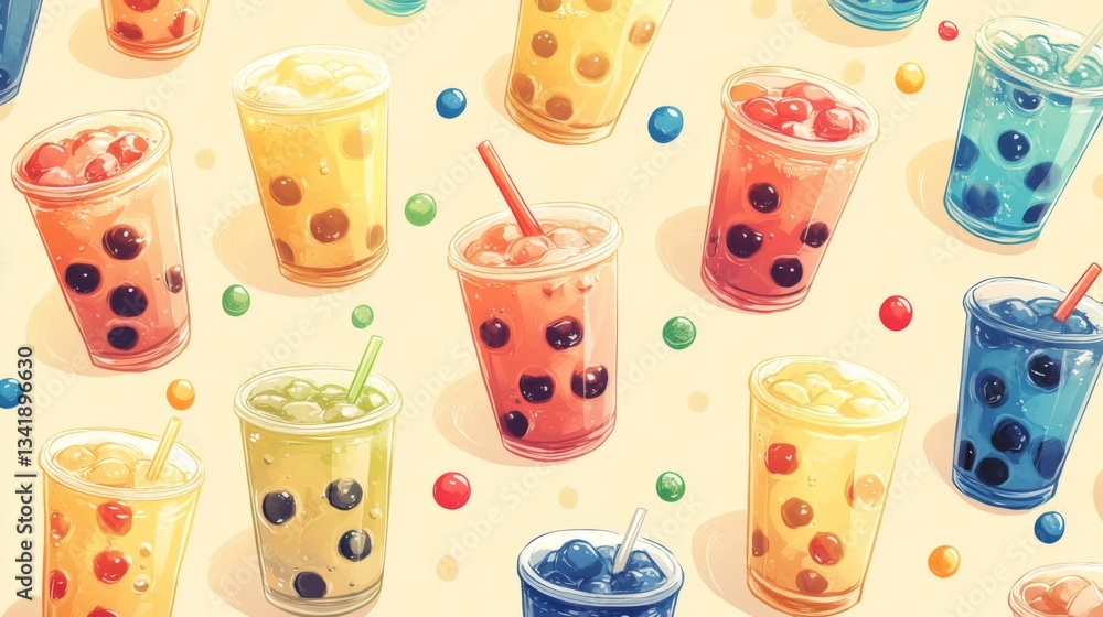 Colorful Bubble Tea Pixel Art Illustration Colorful Bubble Tea Pixel Art Illustration