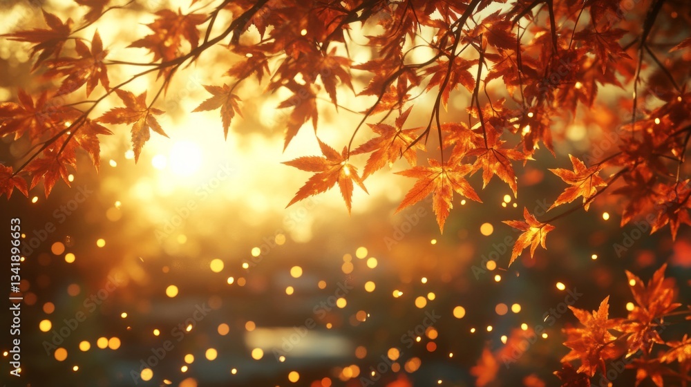 Autumn Maple Leaves Sunset Sunlight Nature Background Autumn Maple Leaves Sunset Sunlight Nature Background