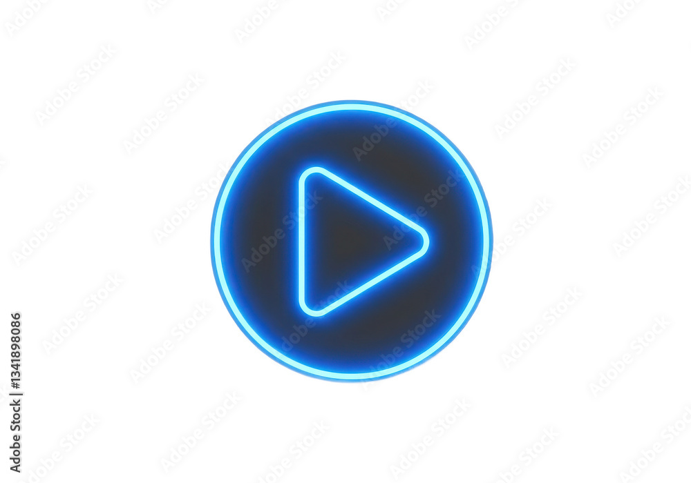 Glowing blue neon shine play button with neon circle isolated on White background Glowing blue neon shine play button with neon circle isolated on White background
