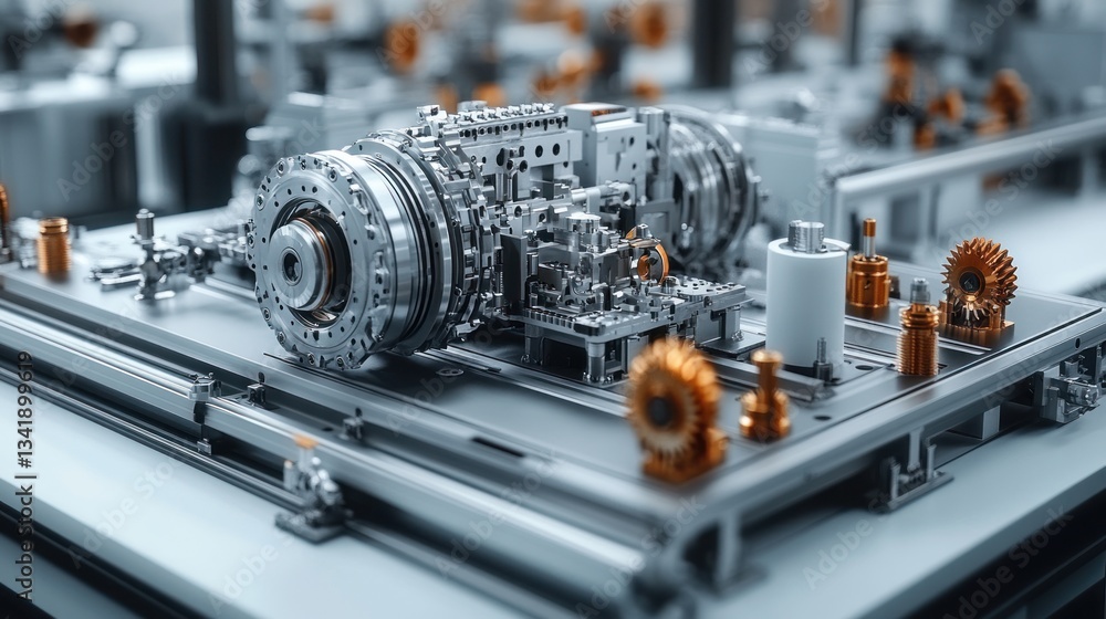 Fototapeta premium Precision Engineering: A Close-Up View of a Complex Mechanical Assembly
