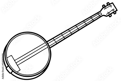 banjo line art silhouette vector illustration