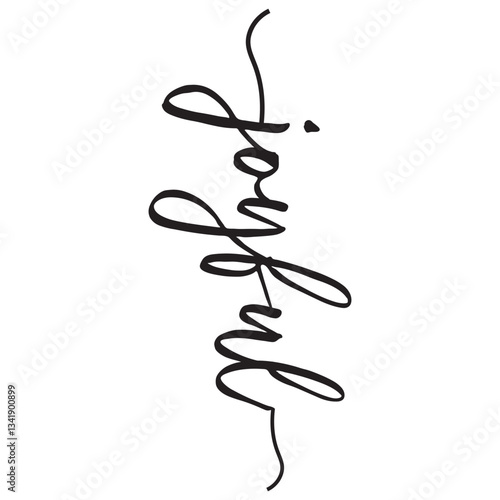 Joyful vertical word written in an elegant handwritten script