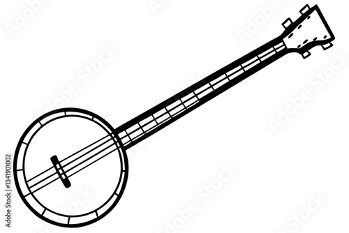 banjo line art silhouette vector illustration