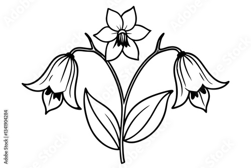 canterbury bells flower line art silhouette vector illustration