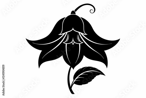 canterbury bells flower line art silhouette vector illustration