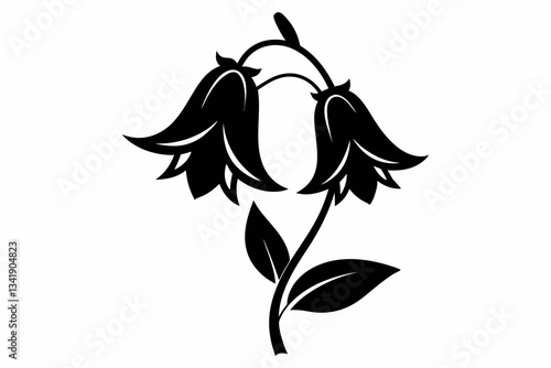 canterbury bells flower line art silhouette vector illustration