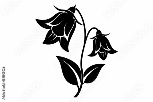 canterbury bells flower line art silhouette vector illustration