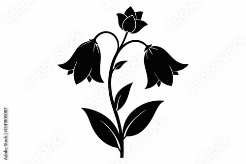 canterbury bells flower line art silhouette vector illustration