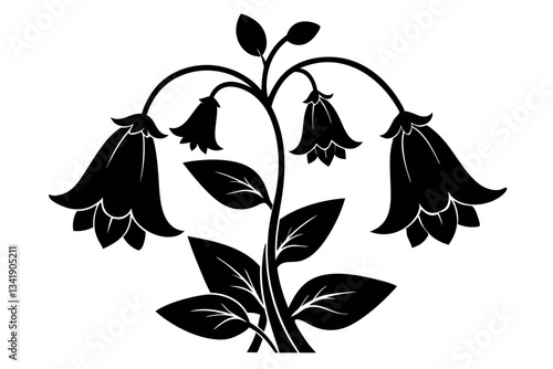 canterbury bells flower line art silhouette vector illustration