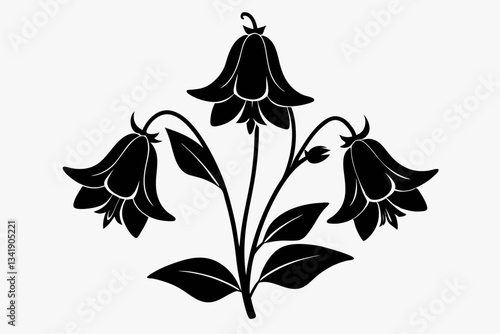 canterbury bells flower line art silhouette vector illustration