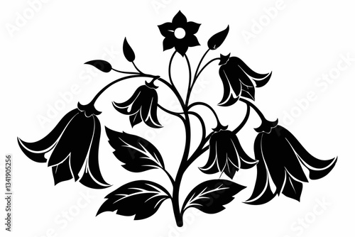 canterbury bells flower line art silhouette vector illustration