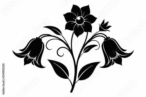 canterbury bells flower line art silhouette vector illustration