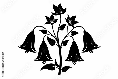 canterbury bells flower line art silhouette vector illustration