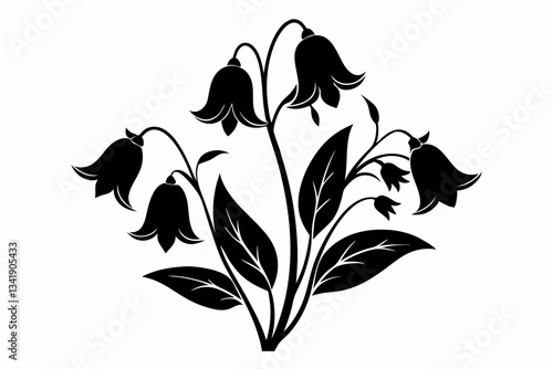 canterbury bells flower line art silhouette vector illustration