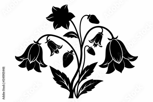 canterbury bells flower line art silhouette vector illustration