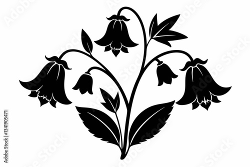 canterbury bells flower line art silhouette vector illustration