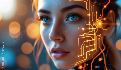 Futuristic Portrait of Woman with Abstract Geometric Elements