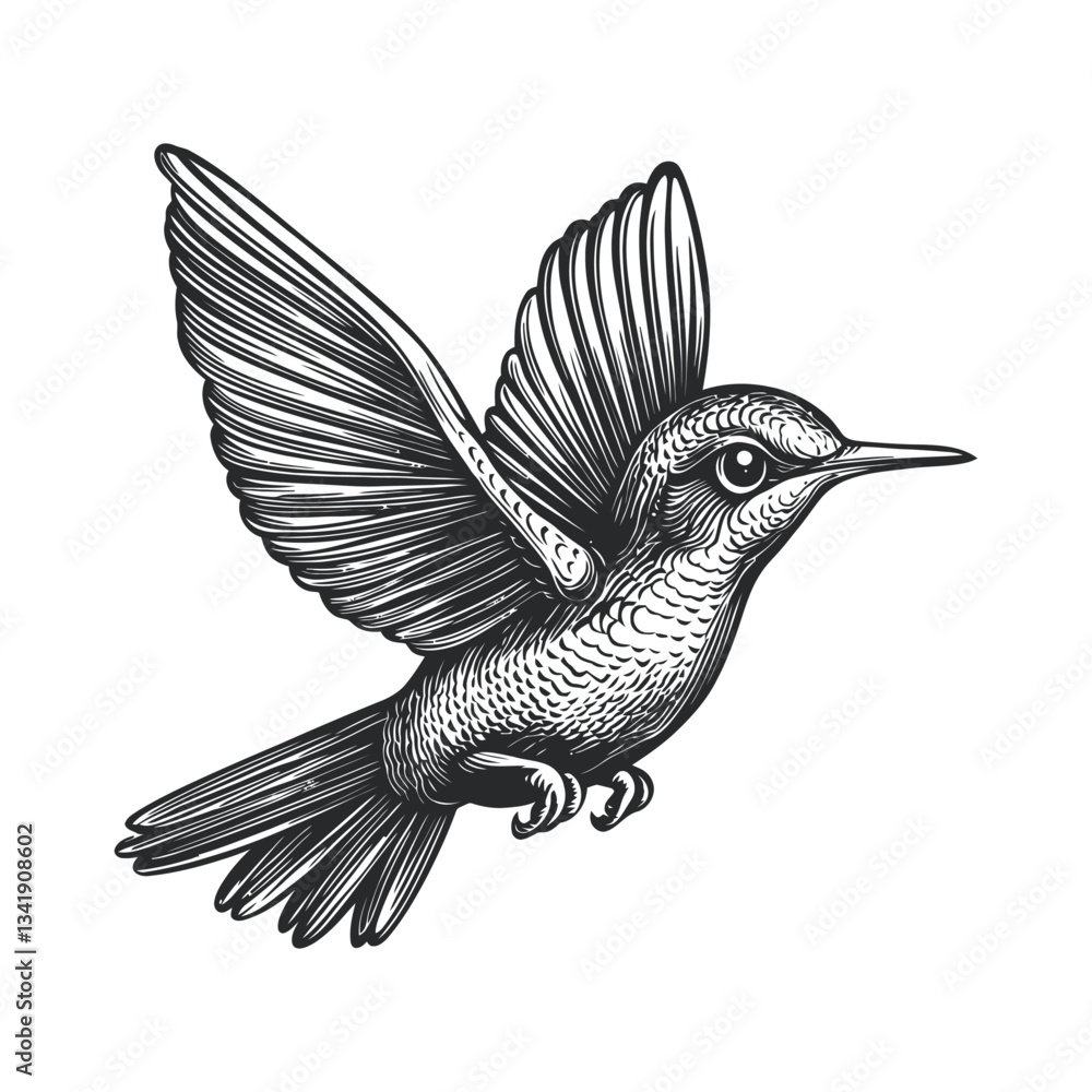 Fototapeta premium Detailed Woodcut Style Illustration of a Hummingbird in Motion