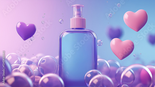 Pink and blue liquid gel on a pink background, abstract cosmetics, beauty concept. 3D render, 3D illustration,