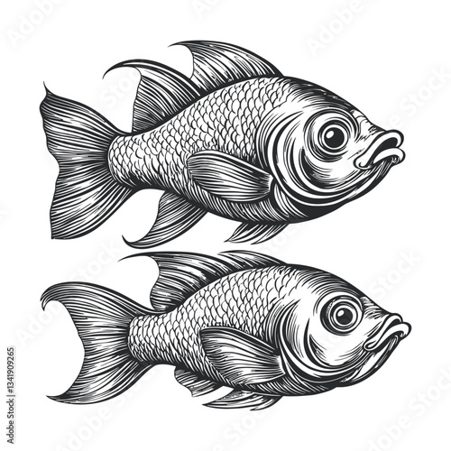 Vintage Woodcut Style Fish Illustrations for Artistic Design Projects