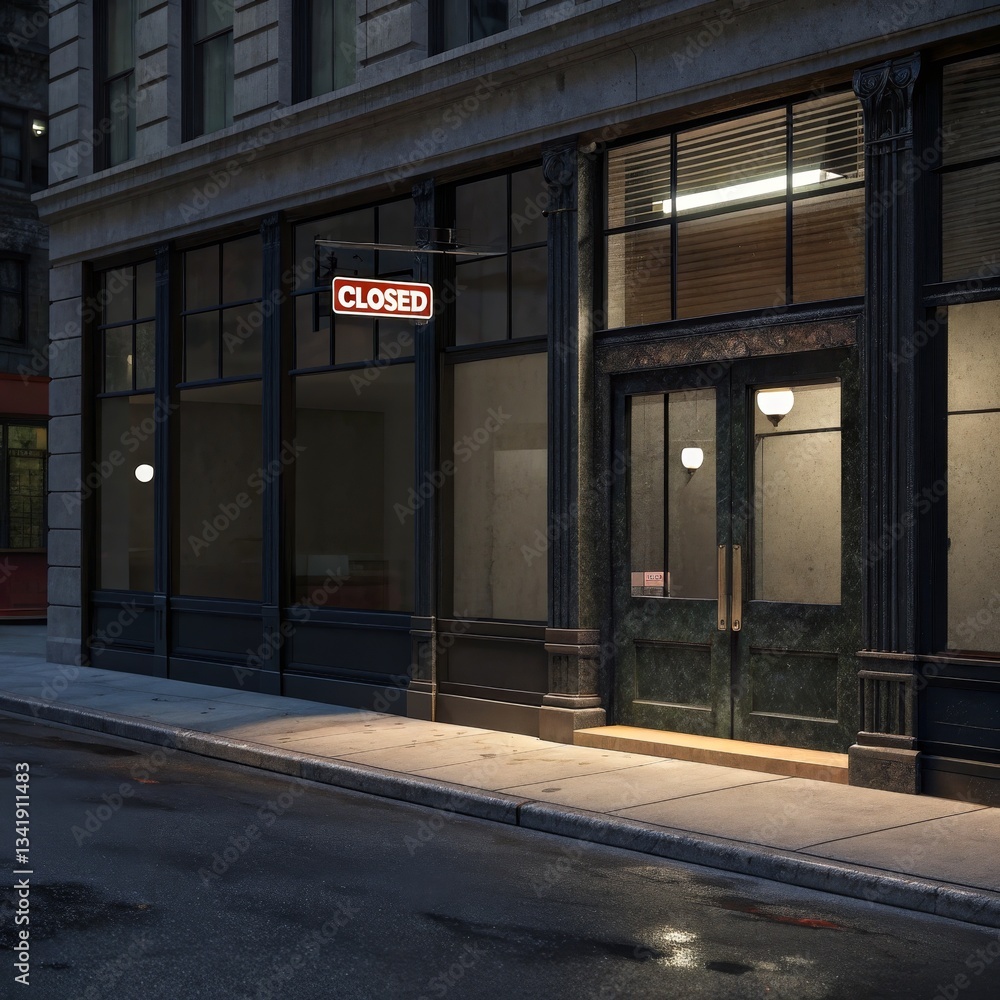 Obraz premium A closed storefront with a glowing 