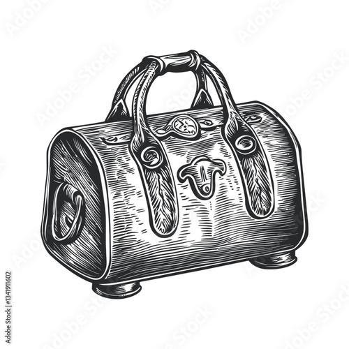 Vintage Woodcut Style Handbag Illustration for Artistic Projects