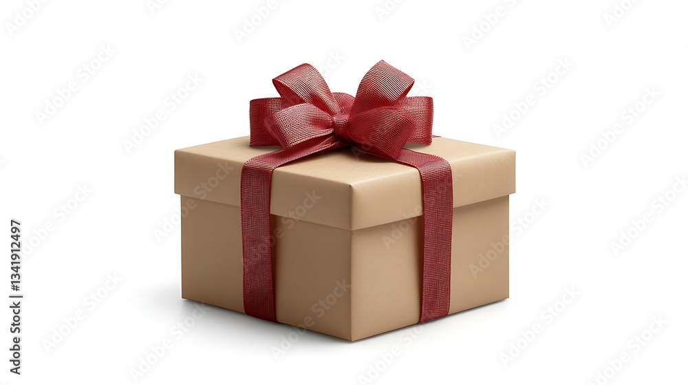 Beige gift box with red ribbon bow. Beige gift box with red ribbon bow.