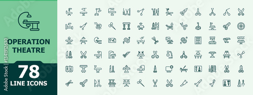 Operation Theatre icon set in linear style. Related to operation, patient, operating, surgical, health, medical and more. Trendy minimal icons. Operation Room icon. Editable vector stroke.