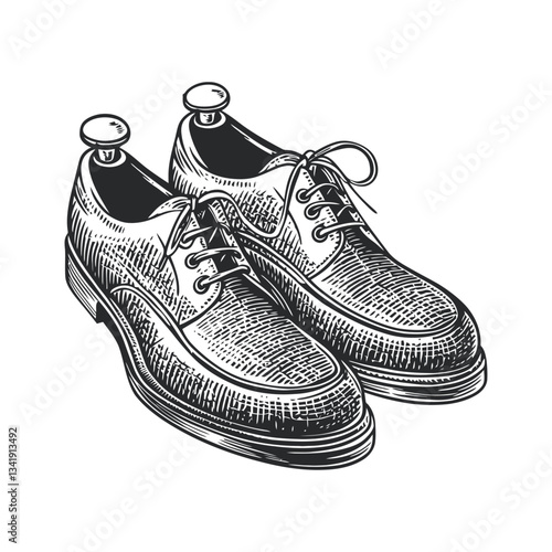 Vintage Woodcut Illustration of Classic Stylish Dress Shoes