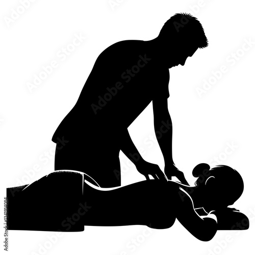 Black and White Silhouette Illustration of a Masseur and Client in a Spa Setting