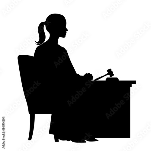 Silhouette of Judge Banging Gavel in Courtroom.
