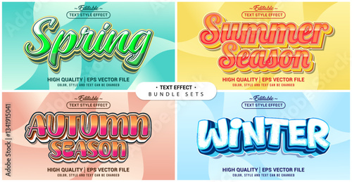 Text style effect bundle set. Spring, Summer, Autumn, Winter theme set. Vector editable file format.